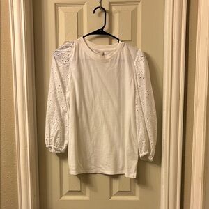 White Eyelet Sleeve Women's Top